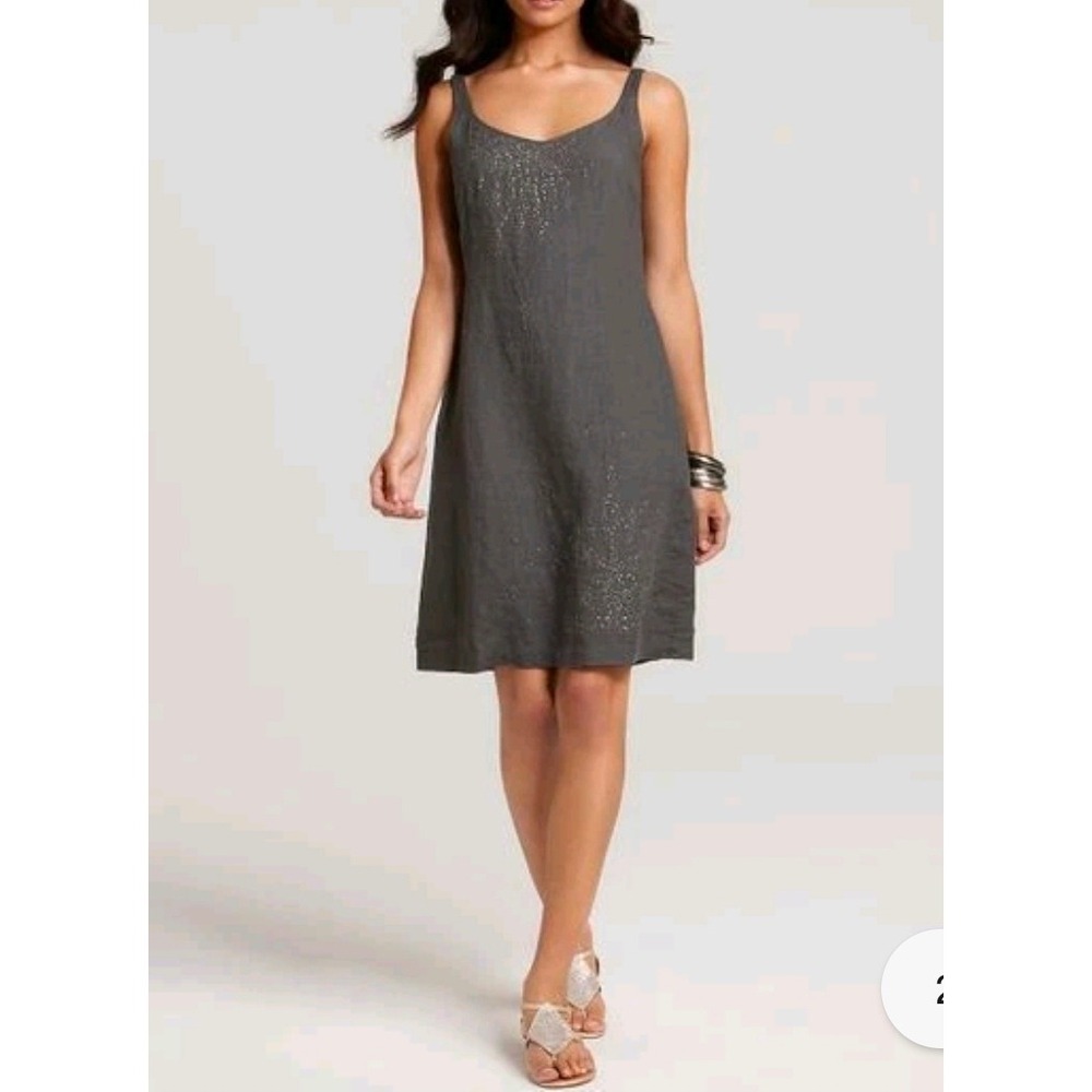Eileen Fisher WOMAN Gray Sequin Trim Irish Linen Sleeveless Tank Dress Size 20W